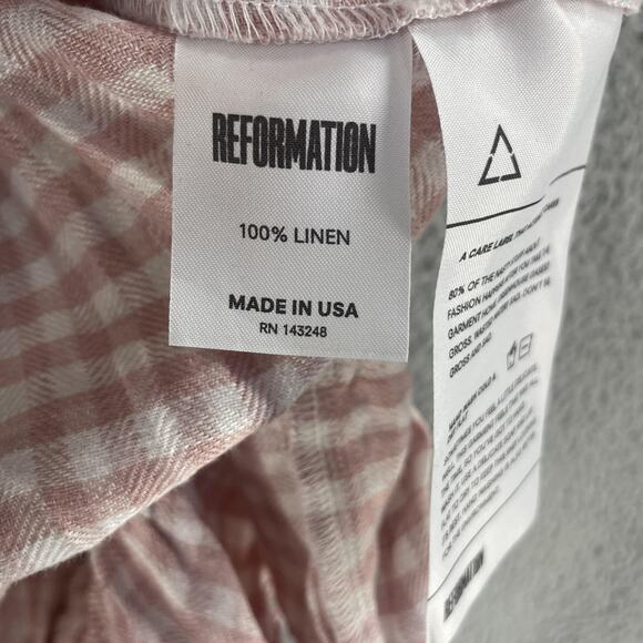 Reformation Dress Womens Small Pink Gingham Linen Wrap Ruffle Mini USA - Picture 11 of 15